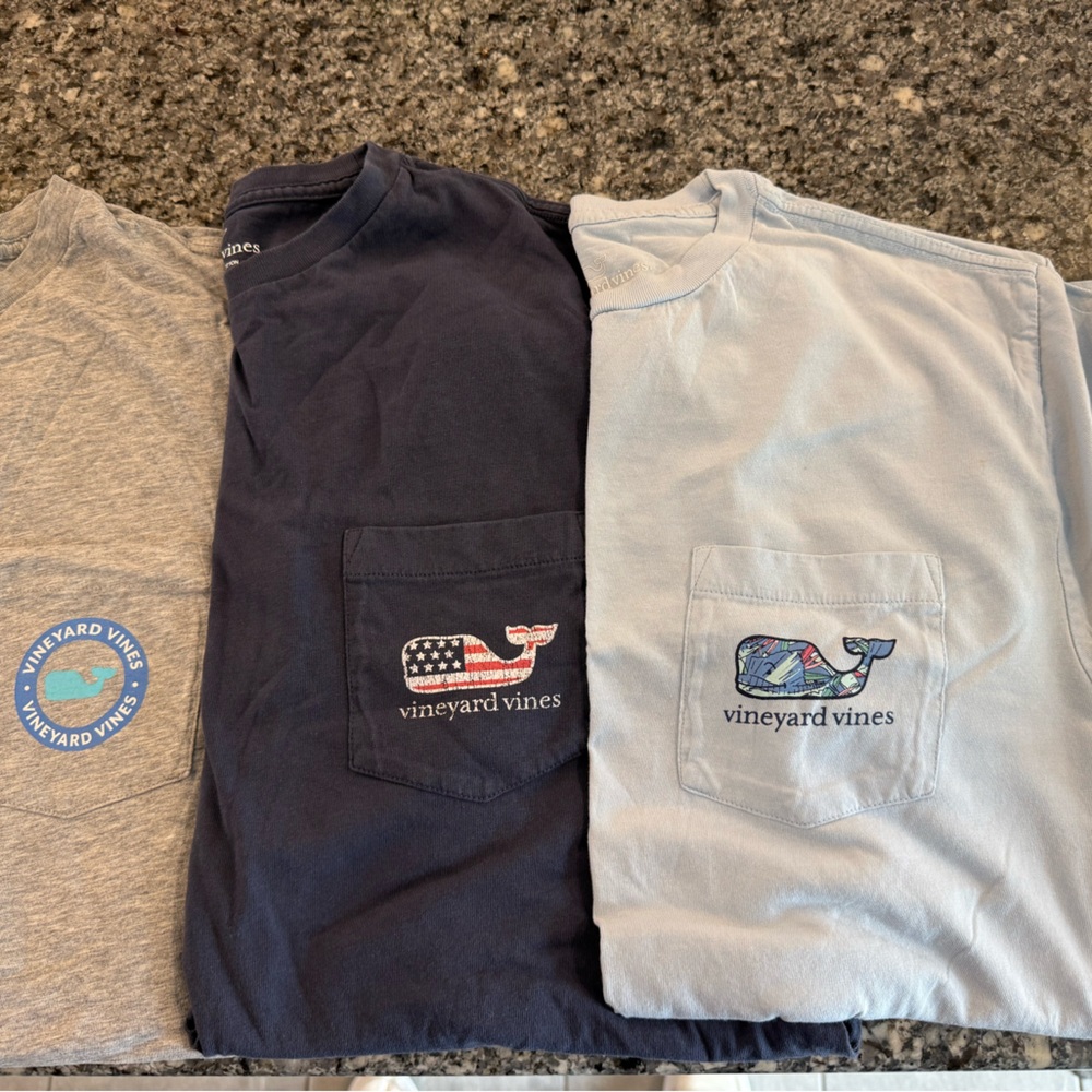 Vineyard Vines Whale Logo Tees in Gray, Navy, and Light Blue